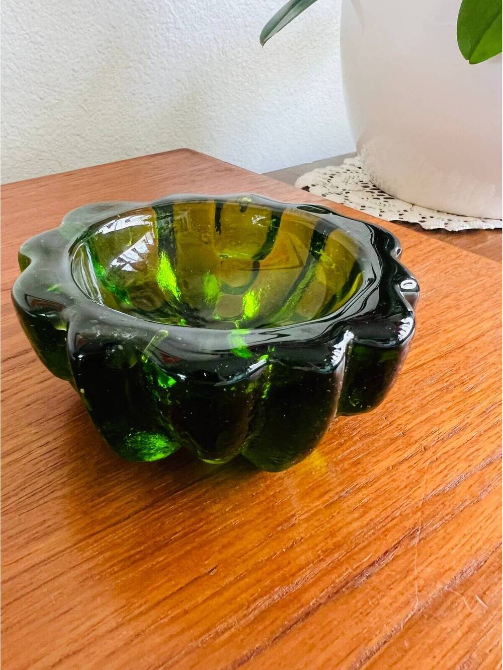 Vintage Green Green Glass Votive or Cathcall  Mid Century Vintage MCM Glass